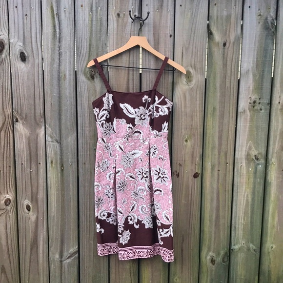 Jessica Howard Pink & Brown Paisley Spaghetti Strapped Sun Dress  - Size 4 - Picture 2 of 9
